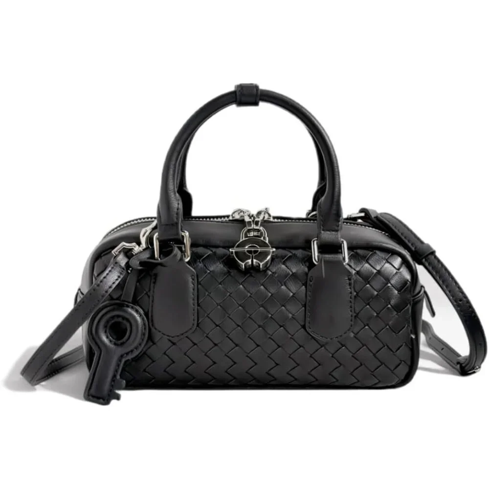Woven Leather Crossbody Bag for Women Microfiber Genuine Small Purse